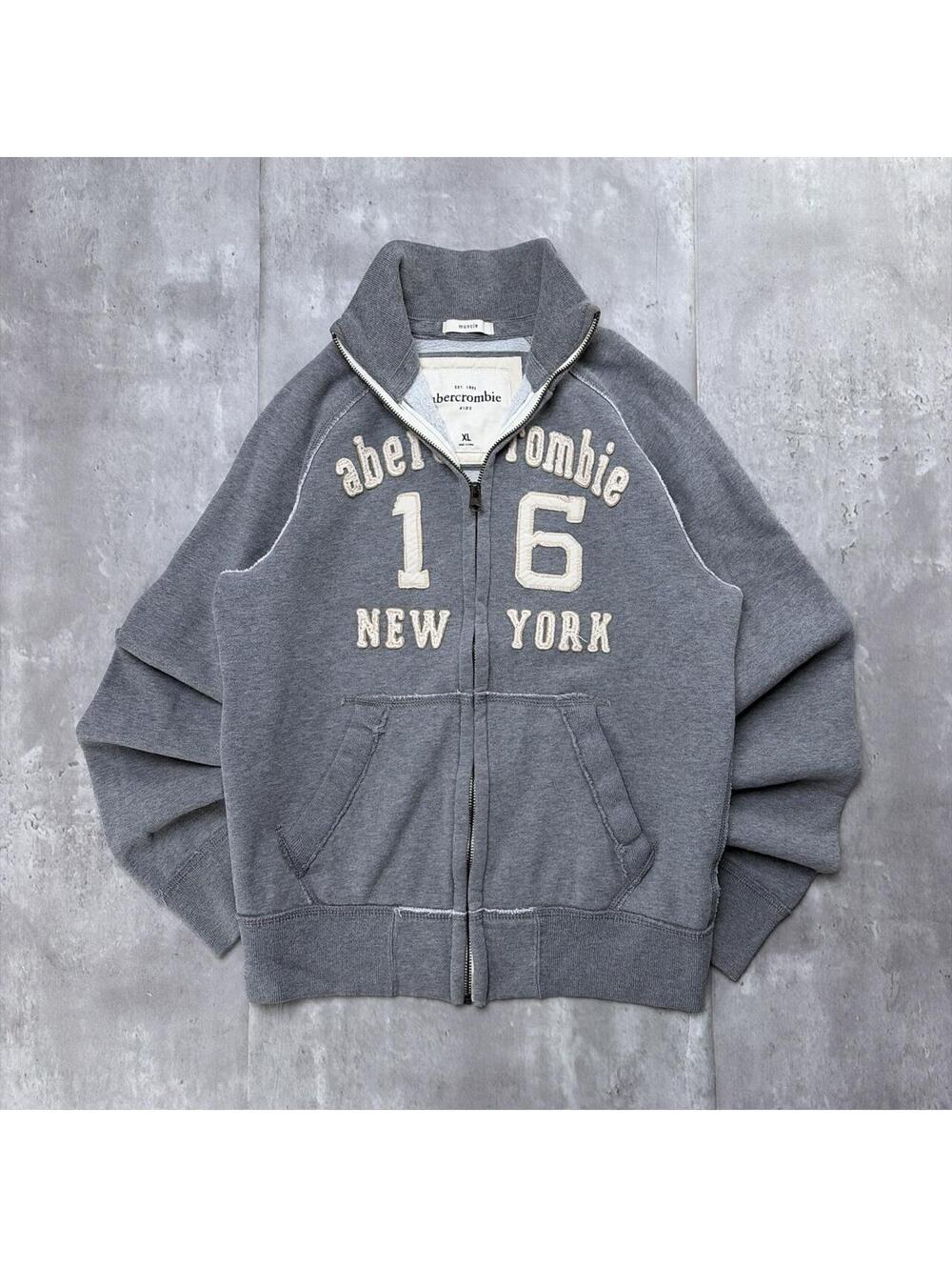 Y2K Grey Abercrombie & Fitch Grunge Fleece Zip Up Jacket
